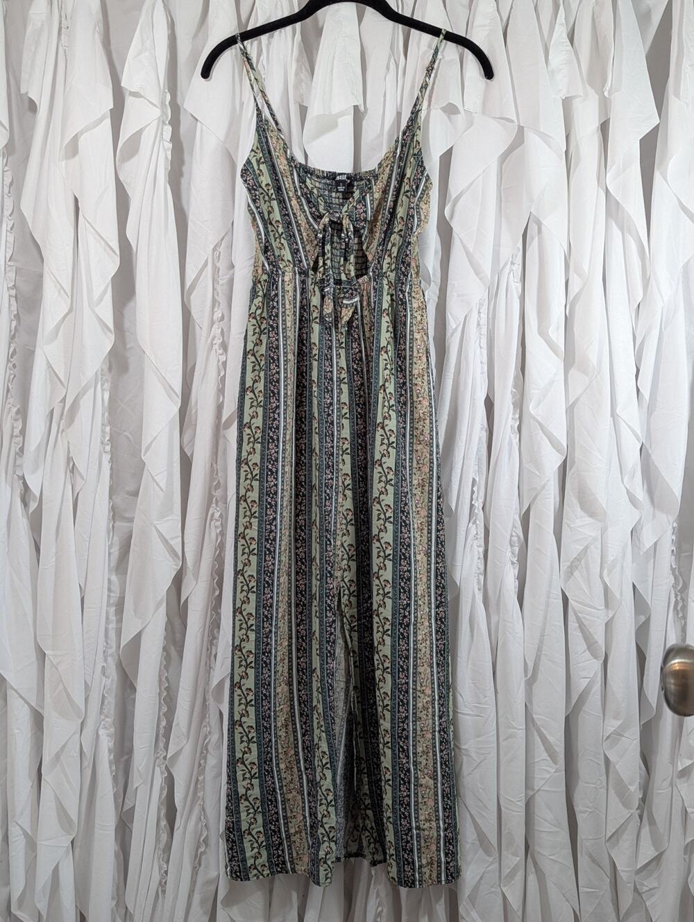 Justify Boho Floral Keyhole Tie Front Maxi Dress Womens S Smocked Front Slit